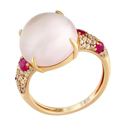 Кольцо с розовым сапфиром, розовым кварцем и бриллиантами