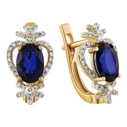 Серьги с сапфиром  и бриллиантами