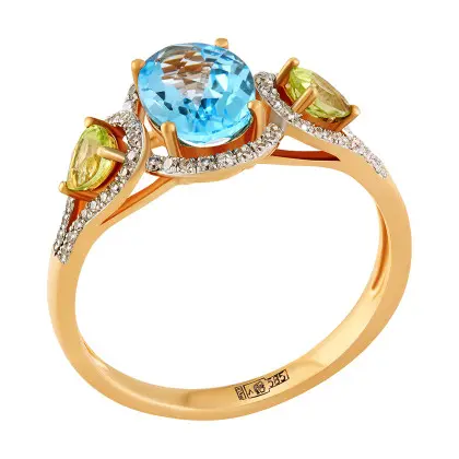 Кольцо с топазом, хризолитом и бриллиантами
