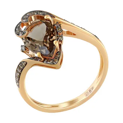 Кольцо с раух-топазом (дымчатым кварцем) и бриллиантами