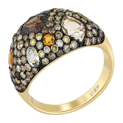 Кольцо с лимонным кварцем, раух-топазом (дымчатым кварцем), цитрином и бриллиантами
