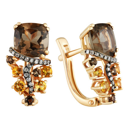 Серьги с раух-топазом (дымчатым кварцем), цитрином и бриллиантами