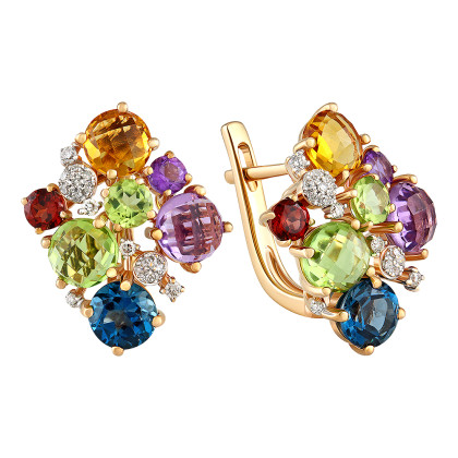 Серьги с аметистом, гранатом, топазом, хризолитом, цитрином и бриллиантами