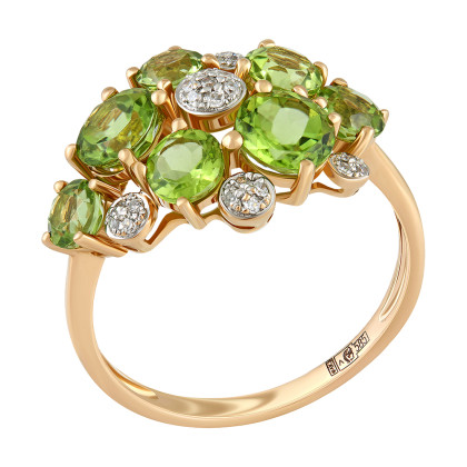 Кольцо с хризолитом и бриллиантами