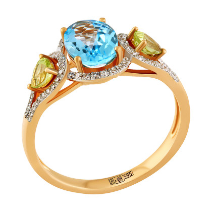 Кольцо с топазом, хризолитом и бриллиантами