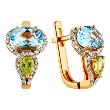 Серьги с топазом, хризолитом и бриллиантами