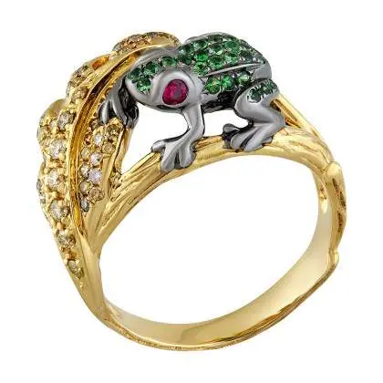 Кольцо с рубином, цаворитами и бриллиантами